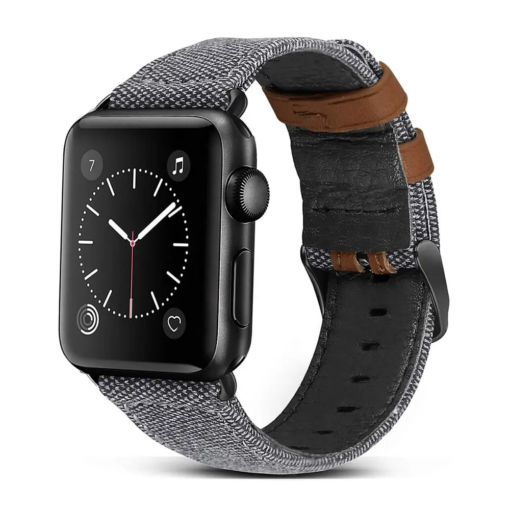 Кожаный ремешок для Apple watch 5 3 band 44 42 38 мм тканевый наручных часов браслет iWatch серии