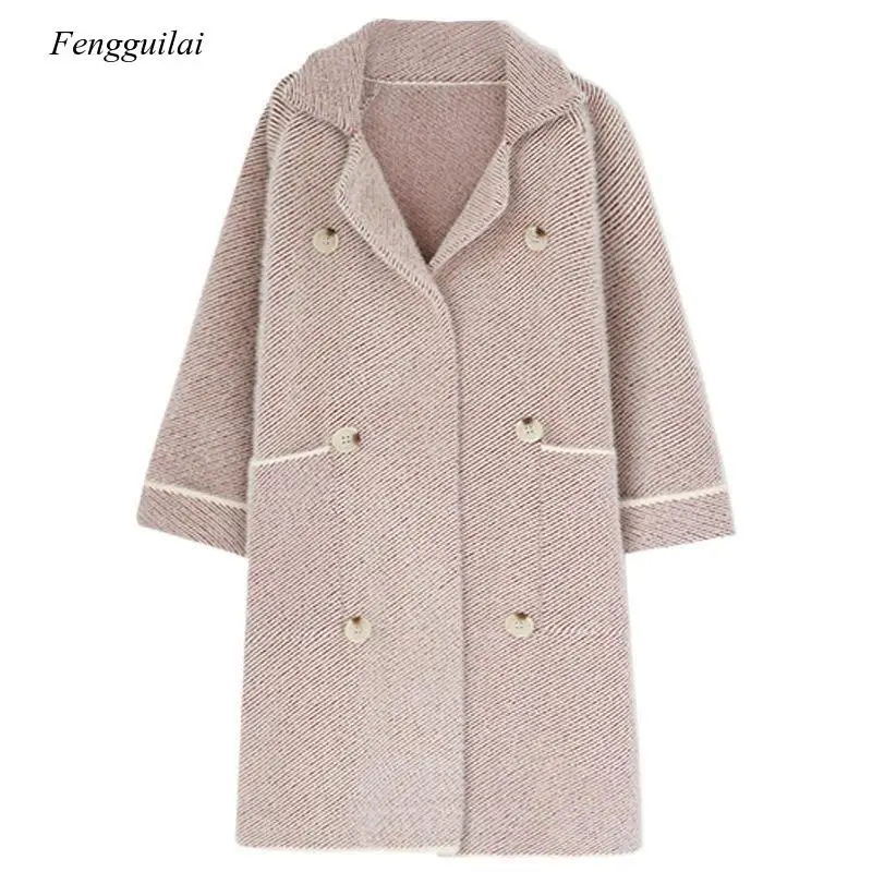

2020 New Fashion Faux Mink Fur Coats Autumn and Winter Jacket Loose Large Size Long Knit Cardigan Coat Female Thickening