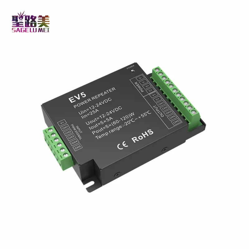 RGBWW Power Repeater 12V 24V DC 5 Channel 25A Constant Voltage PWM RGBCCT RGBW RGB LED Amplifier EV5 for 5CH Strip Light | Освещение