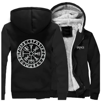 

Vikings Pattern Printing Mens Jacket Warrior Legend Hooded Sweatshirts Men 2019 Winter Thick Streetwear Clothing Hip Hop Jacket