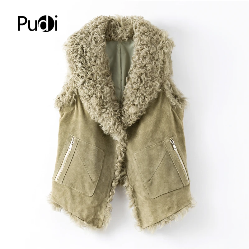 

Pudi women's winter genuine leather vest leisure lady female real sheep fur coat jacket overcoat Cloth B401709