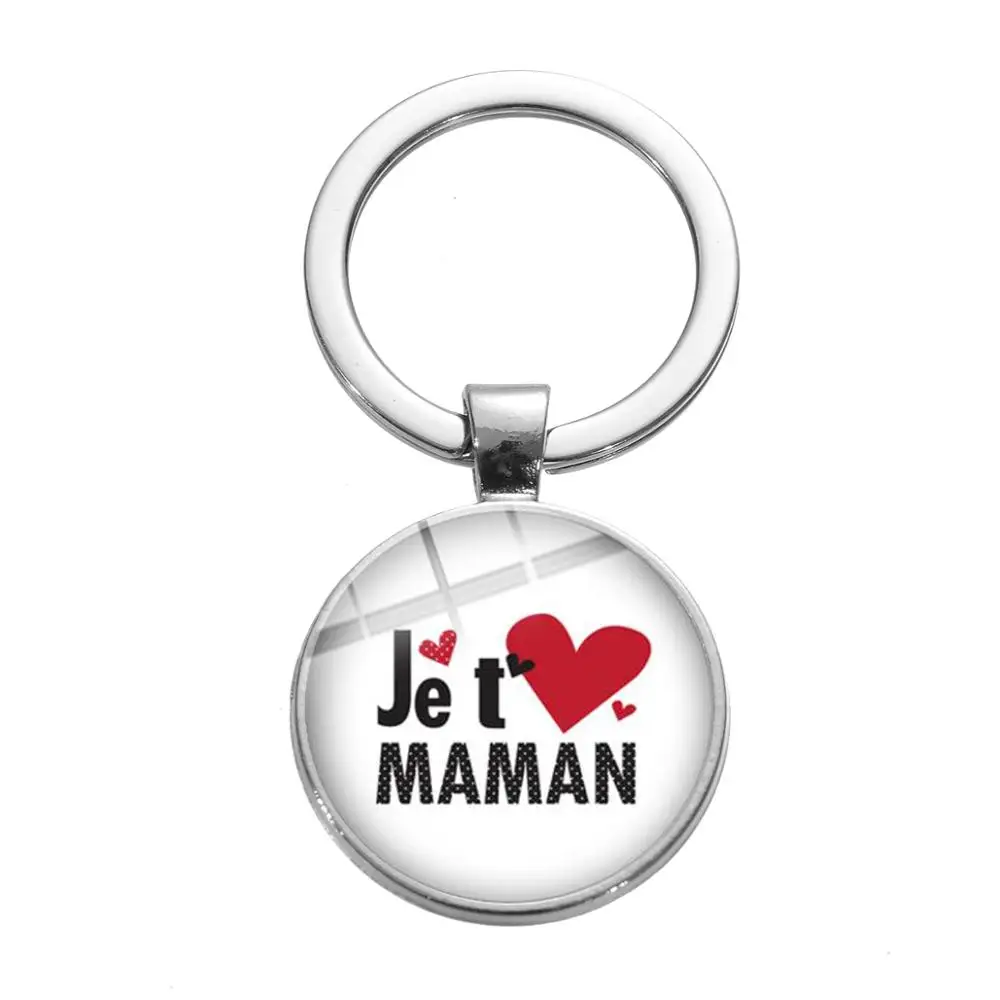 Style 13 SONGDA Семья Любовь Мама и папа брелок французская буква Je T'aime Maman Papa брелок мультяшный Печатный стеклянный купол для ключа кольцо держатель милая сумка Шарм орнамент - Цвет: Style 13