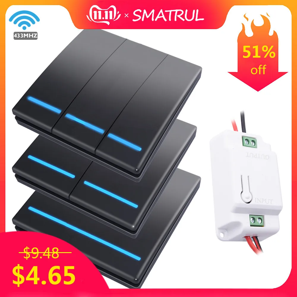 cheap SMATRUL 1 2 3 gang 433Mhz smart push Wireless Switch Light RF Remote Control 110V 220V Receiver Wall Panel button Ceiling Lamp