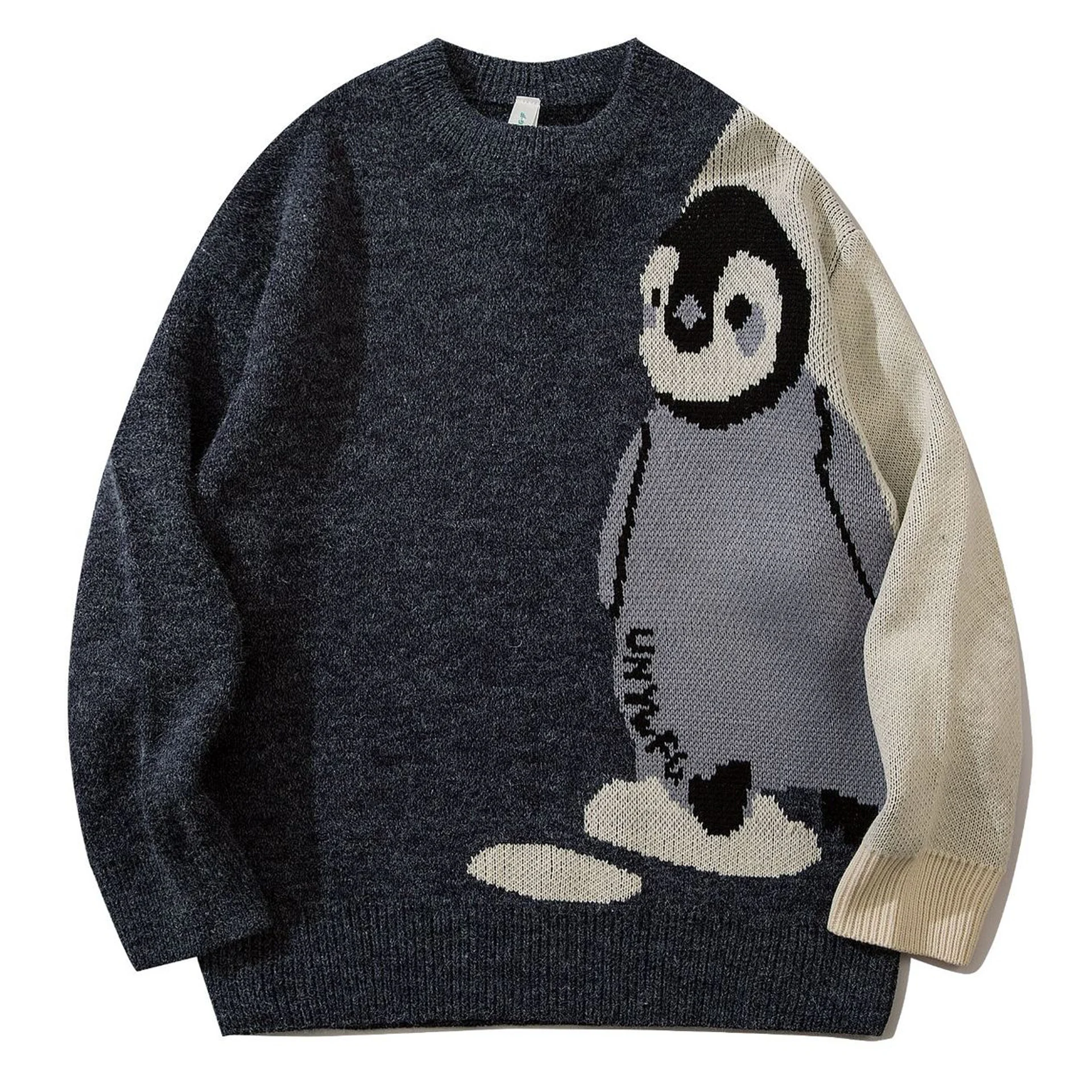 Mens Cartoon Penguin Knitted Sweater 