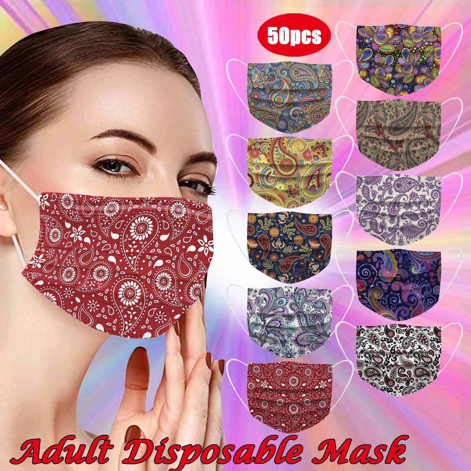 Adult's Mask face mask 10/50/100PCS Paisley Print Disposable Face Mask masque Industrial 3Ply Ear Loop Floral маска