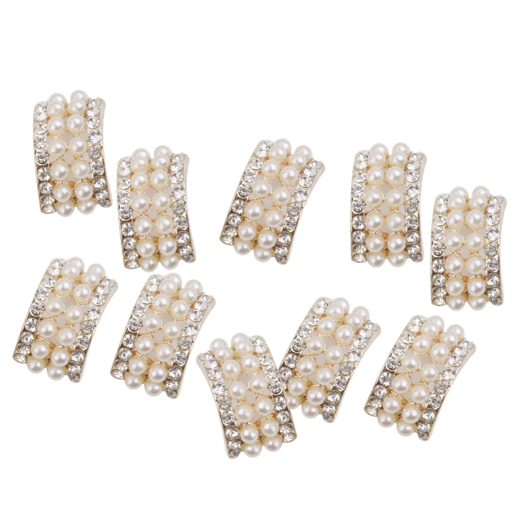 10 pcs Gold Crystal Rhinestone Pearl Button Brooch For Hair Bow Bouquet Decor