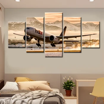 

HD Printing Canvas 5 Piece Plane Take Off Painting Airplane Airport Picture Nordic Poster Home Decor Living Room Wall Art Frame