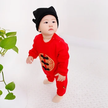 

Chinese New Year Clothes Jumpsuit Baby Festival Embroidery Romper Newborn Girls Boys Brushed Thick Warm Outfits Baby Hansel Gift