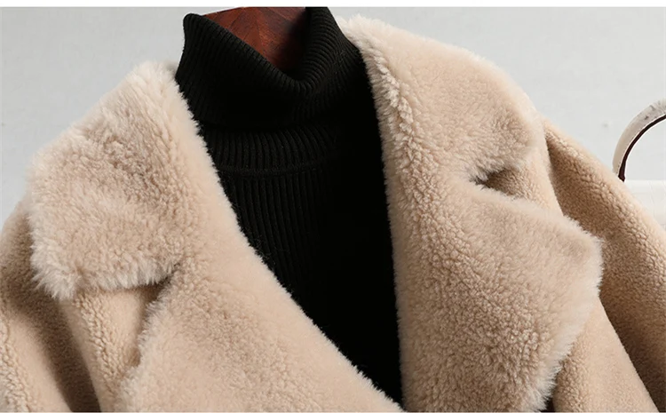 GOURS Winter Women Real Fur Coats and Jackets Natural Wool Clothes Beige Fashion Thick Warm Full Sleeve New Arrival LD903