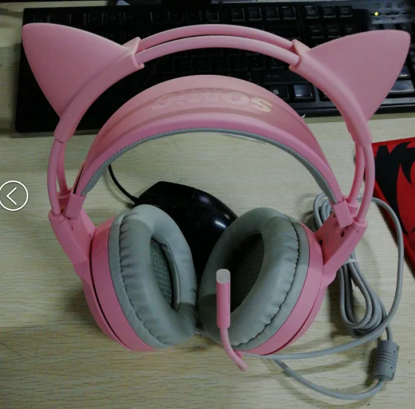 SOMIC G951 розовые наушники с кошачьими ушками Virtual 7,1 шумоподавление Игровые наушники Вибрационный светодиодный USB гарнитура для ПК в режиме реального времени