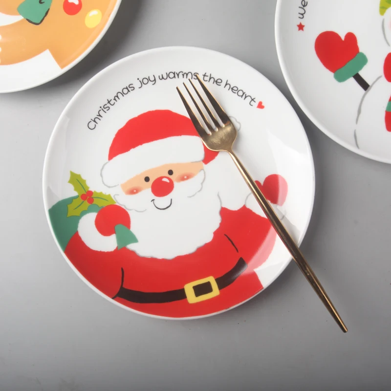 8 inch Christmas Santa Claus round ceramic dish tableware sashimi plate sushi snack cake steak salad storage decorative plate
