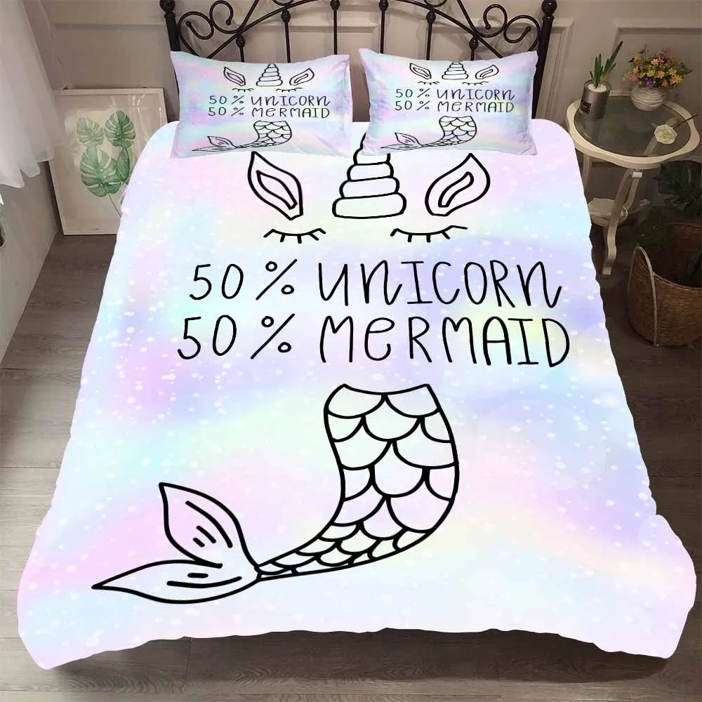 Best BEST.WENSD 50% Unicorn bedding set 50% Mermaid beding Beautiful cute Princess Bed duvet cover set 2 3pc kid twin full queen king