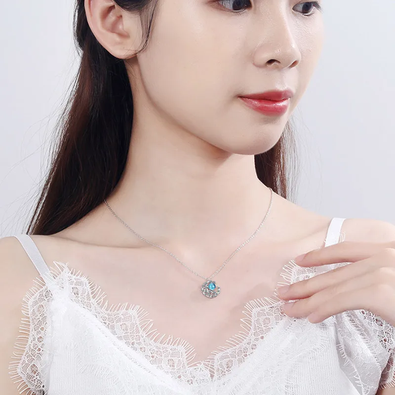 JoiasHome 925 Стерлинговое Серебро женское ожерелье кулон Sen Корейская простая Луна короткая цепочка на ключицы с подвеской размер 14 мм* 14 мм