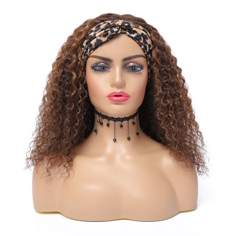 

Highlight Headband Wig Human Hair Kinky Curly Headband Wig for Women Honey Blonde Burgundy 99j Scarf Wigs No Gel Glueless Remy