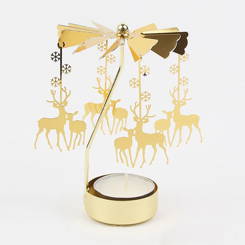 Portavelas De Té Giratorio, Carrusel De Navidad, Portavelas De Metal, Minipirámide De 13,5 Cm (dorado, Corona De Abeto Y Abeto