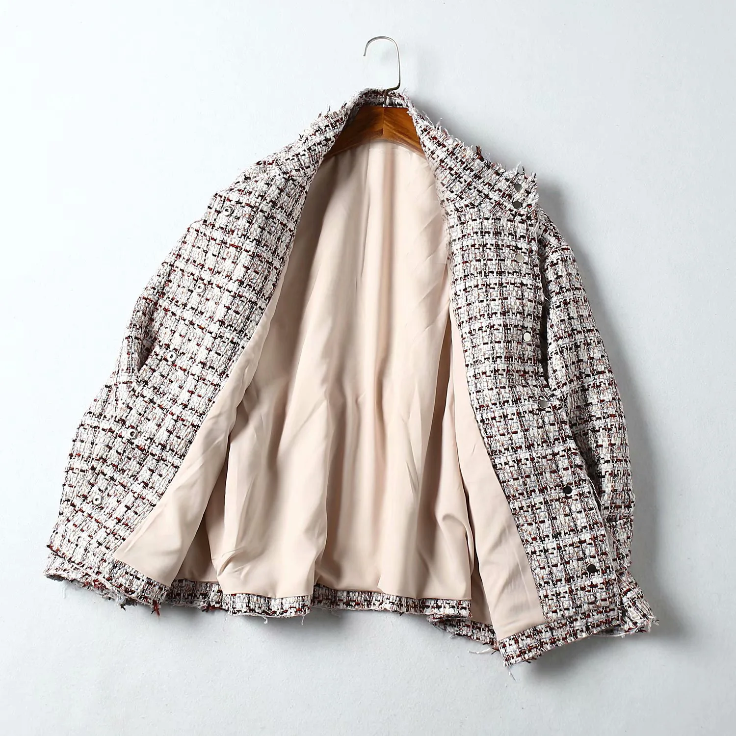 

Western Style WOMEN'S Dress 2019 Spring And Autumn New Style Graceful Stand Collar Drawstring Tweed Coat Women's