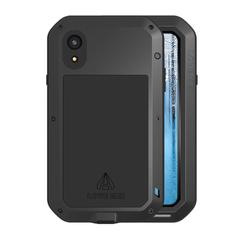 

Love Mei Case for iPhone XR Aluminum Metal Shockproof Dust/Dirt Proof Heavy Duty Armor Cover with Tempered Glass