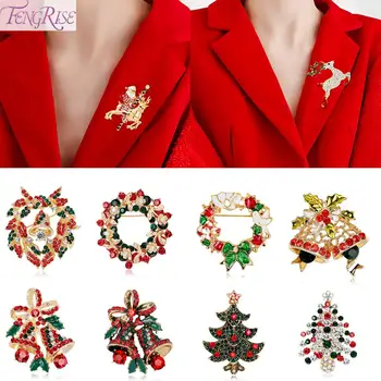 

FENGRISE Rhinestone Brooch Pendant Merry Christmas Decor For Home Bell Xmas Ornament 2020 Navidad Gift Party Decor New Year 2021
