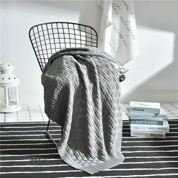 

120x180cm Pure Cotton Super Soft Knitted Travel Sofa Blanket Solid Colors Portable Nordic Air Condition Throw Blanket Bedspread
