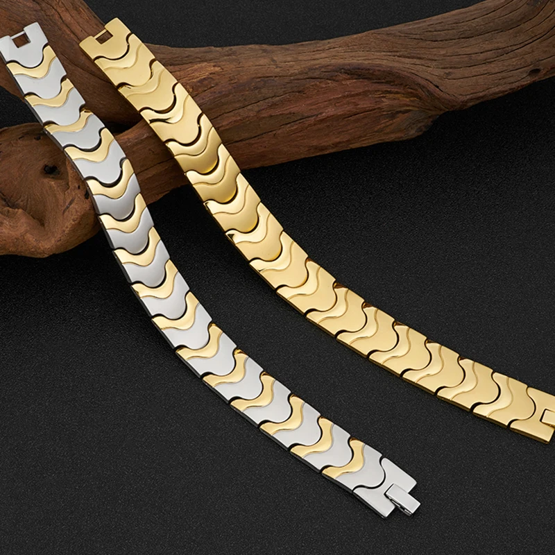 Stainless Steel Bracelets Stainless Steel Jewelry Magnetic Bracelets 16MM Gold Color Stainless Steel Mens Magnetic Therapy Bracelets For Arthritis Pain Relief and Carpal Tunnel Bracelet for Men
