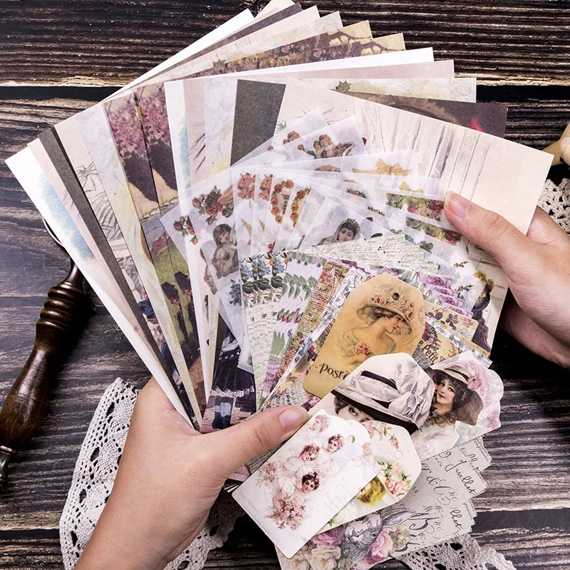 

Old Sticker Stamp Tag Memo Pad Handbook Material Paper Set Retro Lady Series Decorative Sticker DIY Scrapbooking photo Escolar