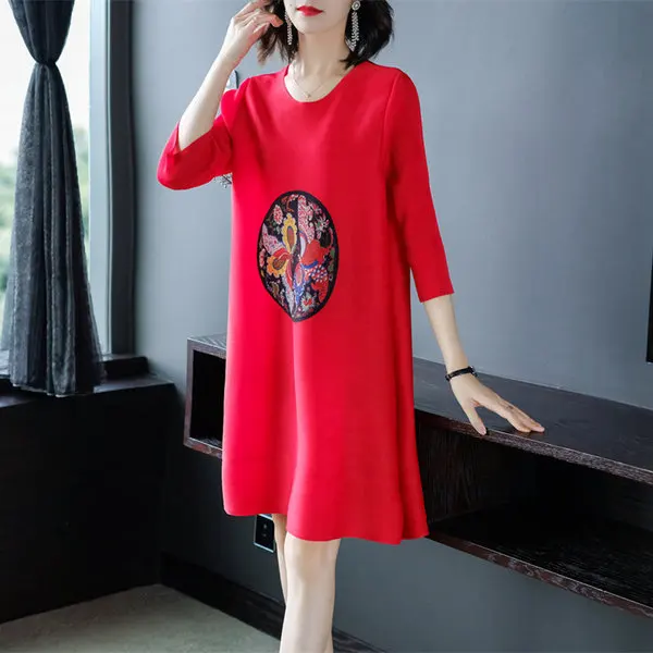 

Large Size Dress Women's Spring New Style 2019 WOMEN'S Dress-Style Embroidery Loose Fat Mm Elegant Simple A- line Skirt Fashion