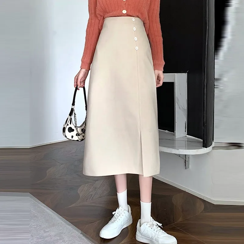 Women High Waist Pencil Skirts New Arrival 2022 Spring Korean Style Solid Color All-match Ladies Elegant Long Skirt W808 | Женская