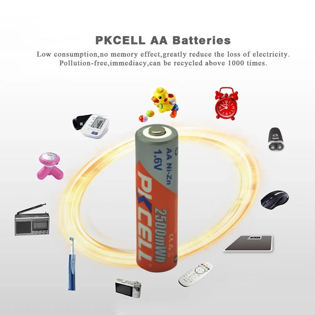Pkcell 8 шт. 2500mWh 1,6 V аккумуляторов Ni-Zn AA Перезаряжаемые Батарея Стабильная производительность музыкальная шкатулка для плюшевых игрушек цифровой Камера и MP4