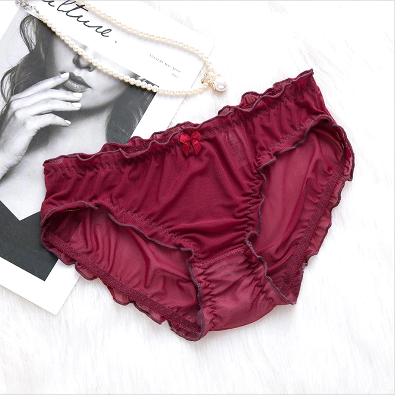 

Fashion Sexy Panties Mesh Ultra-thin Bow Briefs for Women Low-Rise Female Underwear Breathable Cute Ladies Girls Bread Lingerie