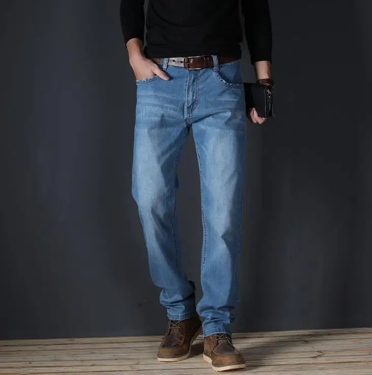 

Business Men's Jeans Slim Straight Tide Mens Denim Trousers Autumn Winter Elastic Denim Pants Cowboy Mens Clothing Plus Size 46