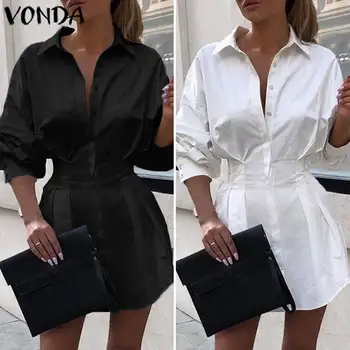 

Bohemian Shirts Dress 2020 Casual Autumn Turn Down Neck Solid Color Mini Dresses Plus Size Long Sleeve Robe Femme Beach Vestidos