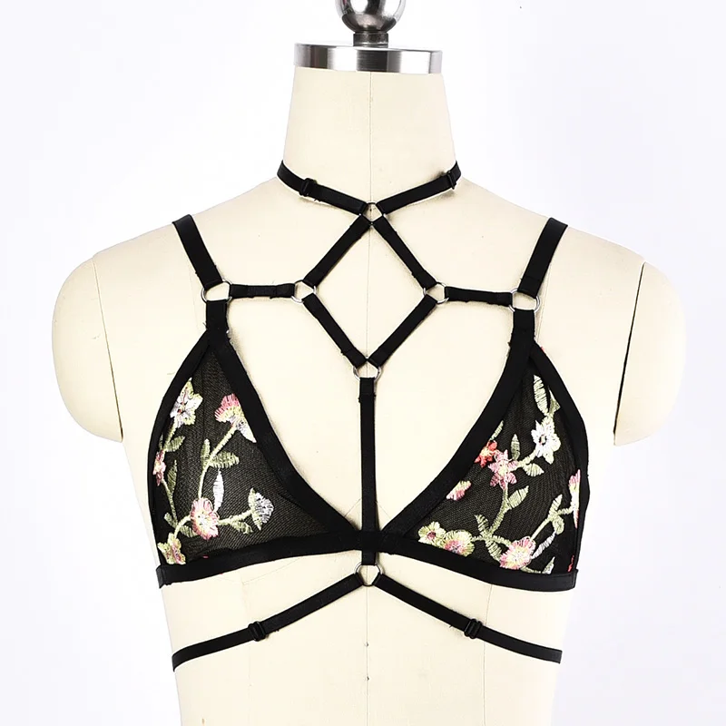 

Женский кружевной бюстгальтер, в стиле панк, с цветами, для косплея, Сексуальное белье готическое