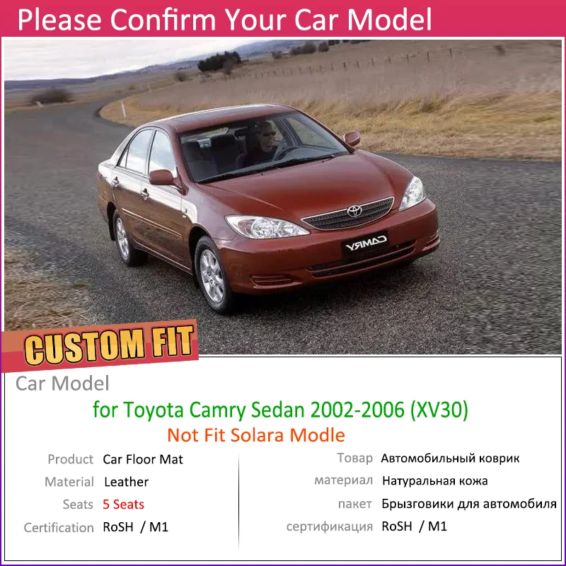 Кожаные автомобильные коврики на заказ для Toyota Camry XV 30 XV30 2002~ 2006 5 мест, водостойкий коврик для ног, аксессуары для ковров 2003 2004 2005