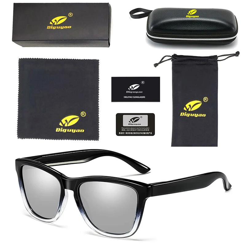 DIGUYAO, брендовые поляризованные солнцезащитные очки для мужчин, пластиковые очки de sol, мужские модные квадратные солнцезащитные очки для вождения и путешествий - Цвет линз: Black---Silver