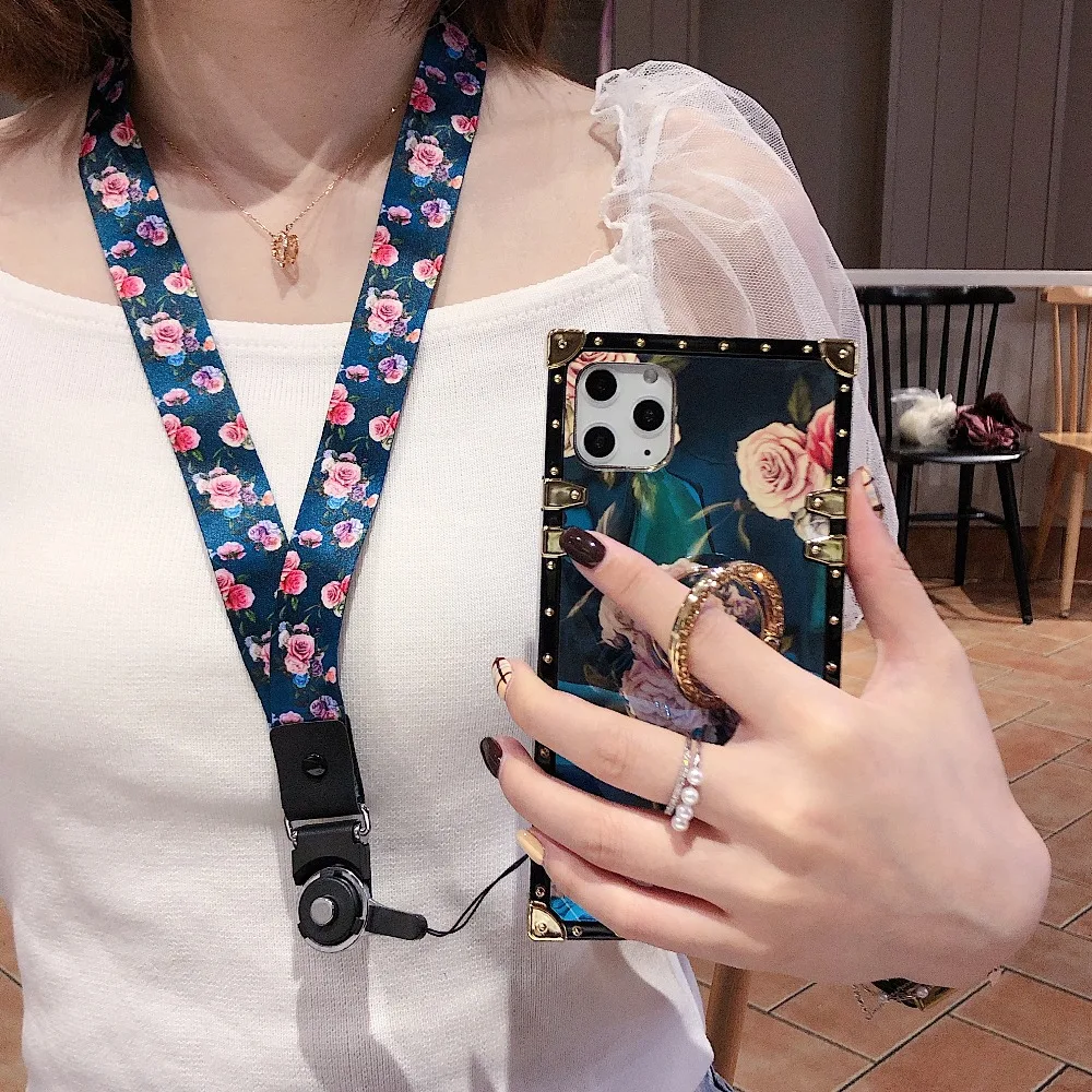 For Samsung Note10 Plus Note9 8 S10 Plus S10e S8 S9 A70 A50 A20 A30 M30 M20 Case Square Diamond Stand Blue Ray Rose Flower Cover (11)