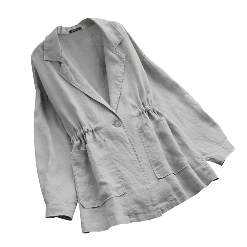 Light Grey Винтажные женские плотные пальто, одноцветные куртки, ZANZEA, Офисная Женская верхняя одежда с отворотом, элегантная верхняя одежда на завязках с высокой талией, Chaqueta Casaco - Цвет: Light Grey