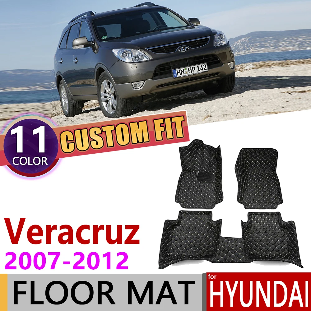 

Custom Leather Car Floor Mats for Hyundai Veracruz ix55 2007~2012 5 7 Seats Auto Foot Pad Carpet Accessories 2008 2009 2010 2011