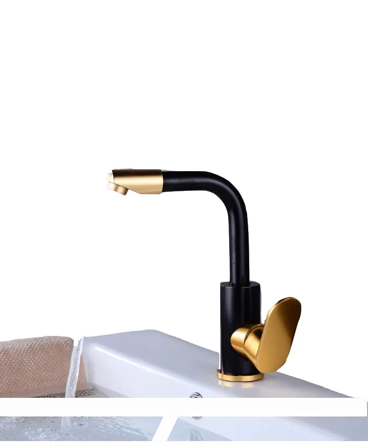 

Alumimum Lavatory Bibcock Toilet Rotating Hot And Cold Faucet Black And Golden European Style Kitchen Dish Leading