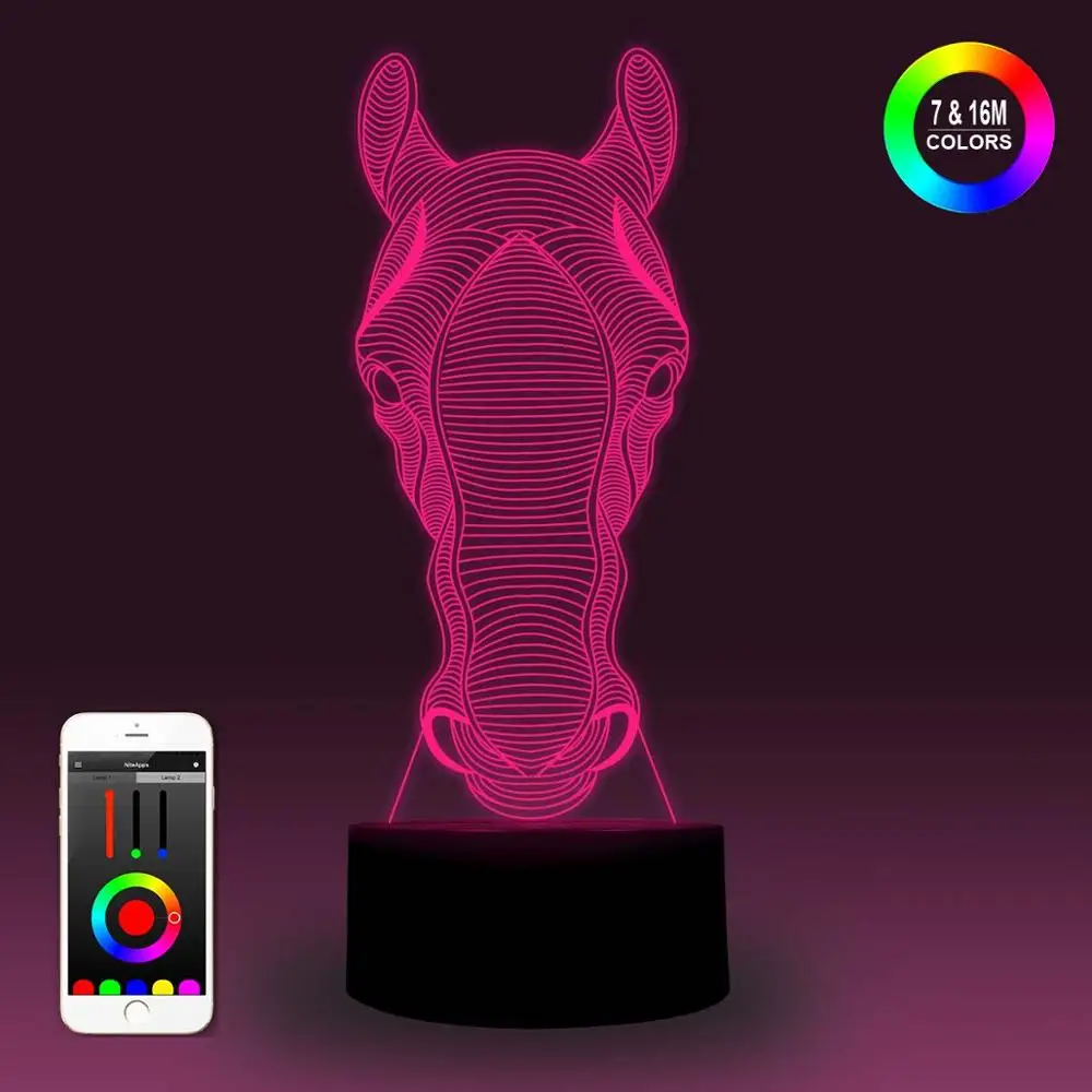NiteApps 3D голова лошади ночник настольная лампа Иллюзия украшение лампа подарок на день рождения приложение/сенсорное управление