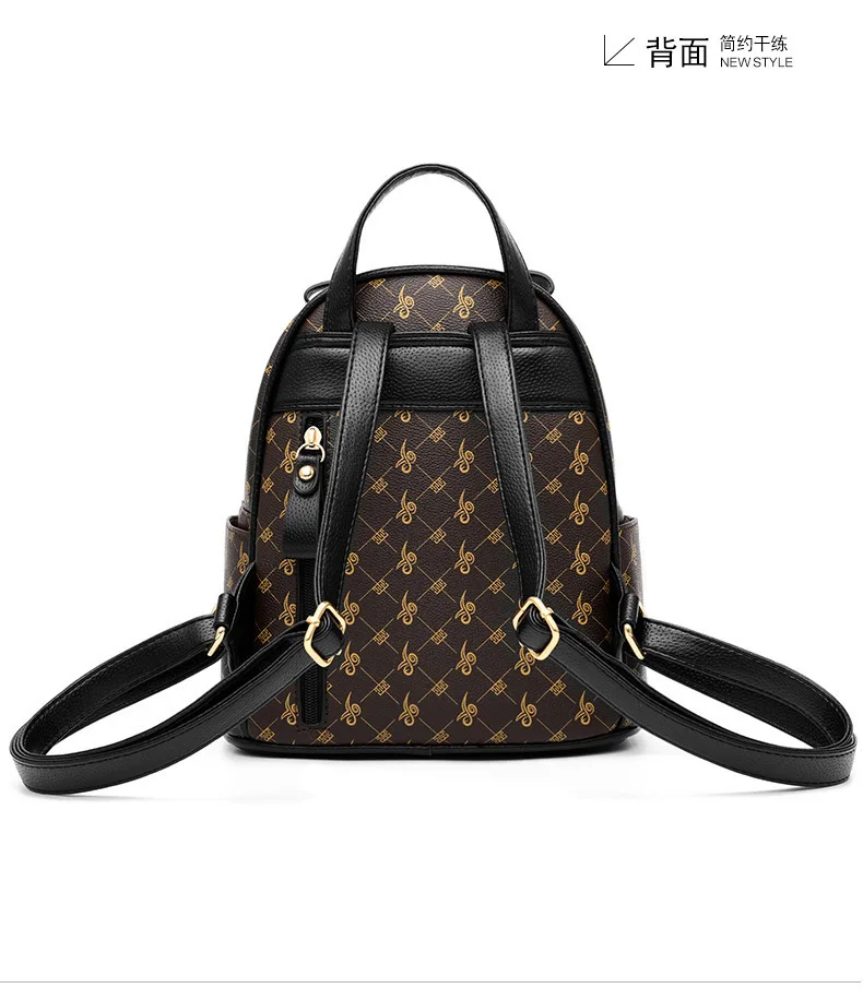 Винтажный женский рюкзак из искусственной кожи с принтом, высокое качество, классический мини-рюкзак для женщин, коричневый/бежевый цвет