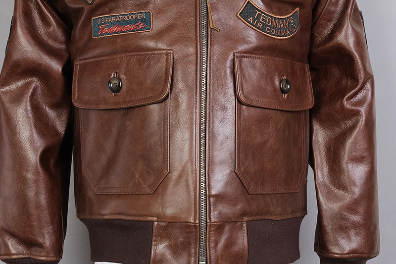 G1 flight jacket men's fur collar genuine leather jacket aviator winter leather coat men embroidery patches bomber jacket