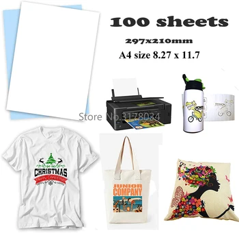 

100Sheets A4 Sublimation Paper Heat Transfer Paper for EPSON HP CANON Inkjet Printer In Light Color Shirts Hat Cap Mug Cup