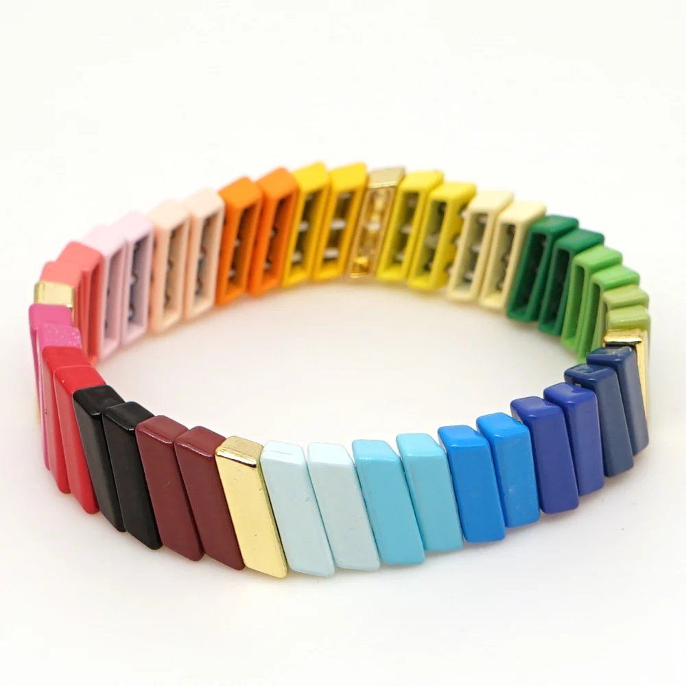 

Shinus Rainbow Bracelet For Women Enamel Tile Bracelets Bangles Pulseras Mujer 2019 Colorful Boho Chic Summer Beach Jewelry Gift