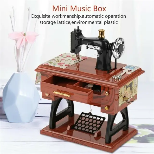 Vintage Music Box Mini Sewing Machine Style Mechanical Birthday Gift Table Decor Sewing Machine Style Mechanical Music Box 1
