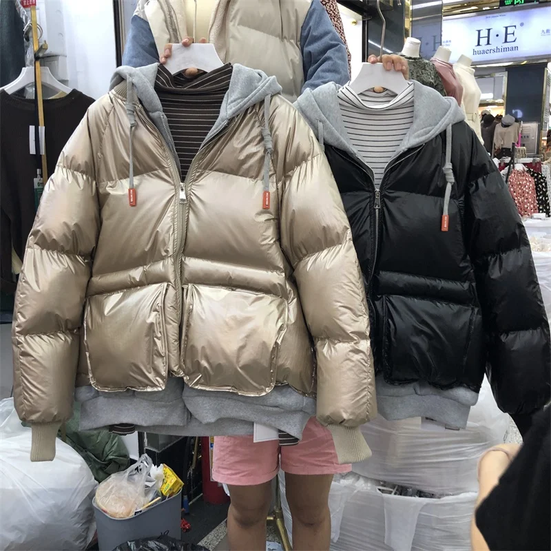 Bf Lazy Wind Женская Осенняя/зимняя поддельная двухсекционная хлопковая стеганая куртка короткая парка с капюшоном пальто Женская свободная теплая верхняя одежда
