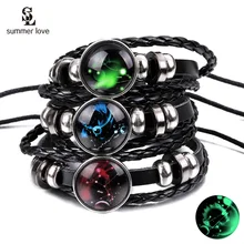 Новинка, 12 светящихся браслетов созвездие, многослойный кожаный браслет, браслеты с подвесками для мужчин, мальчиков, женщин, ювелирные изделия, подарки на день рождения
