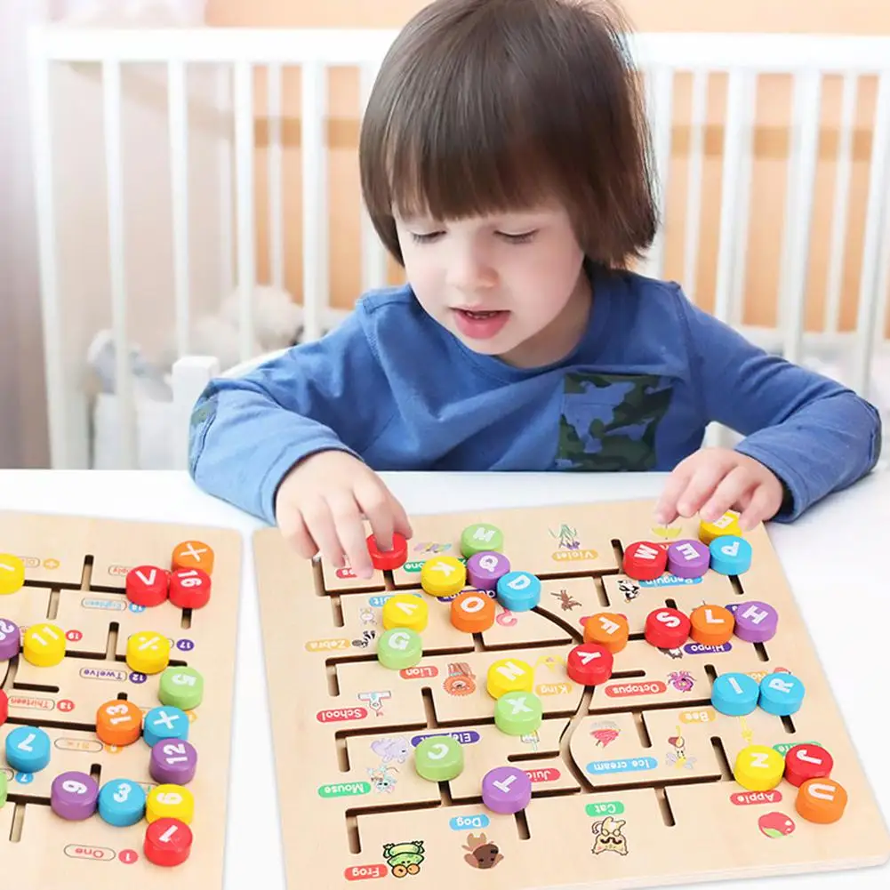

Kids Maze Toy Wooden Alphabet Number Puzzles Maze Board Color Recognition KIds Alphabet Learning Education Toy