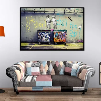 

Graffiti Life is Short Chill the Duck out Two Nude Kid Oil Painting on Canvas Posters Prints Cuadros Wall Art For Living Room