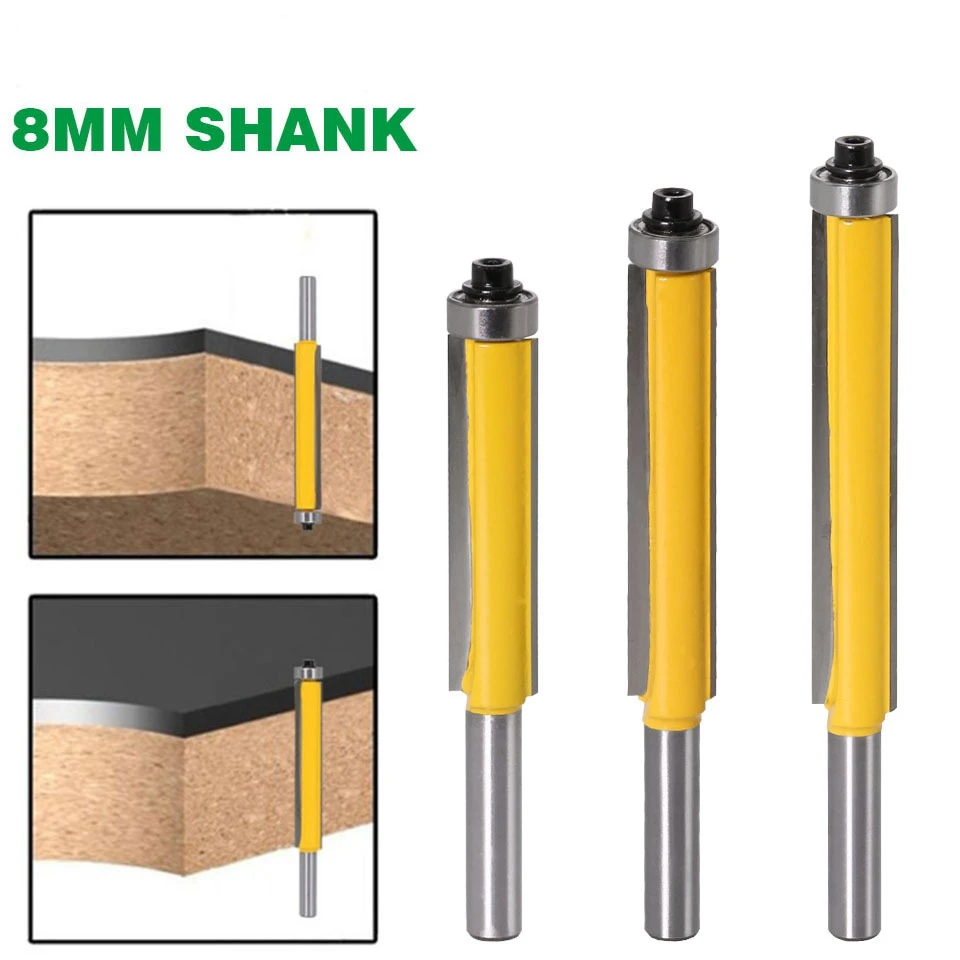 1pcs 8mm Shank 2" Flush Trim Router Bit With Bearing For Wood Tungsten