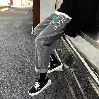 

2020 Autumn New Handsome Cool Ins Korean Version To Send Belt Men's Smile Print Straight Jeans Casual Hip Hop Streetwear